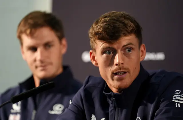 Great Britain's Billy Harris (right) and Henry Patten at a press conference on Tuesday