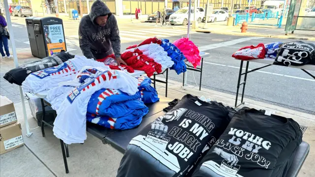 LaJohn Robison sells political t-shirts in Philadelphia