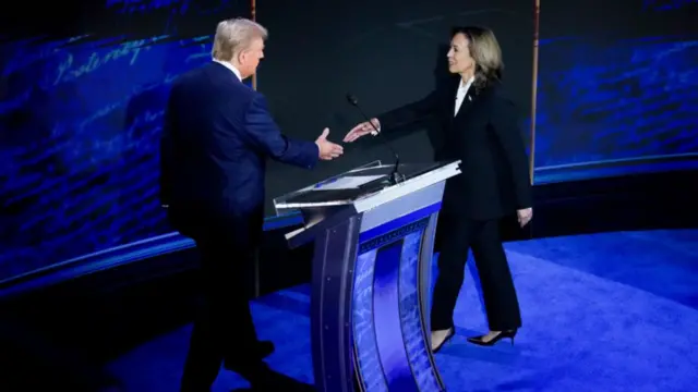 Donald Trump and Kamala Harris shake hands before the debate