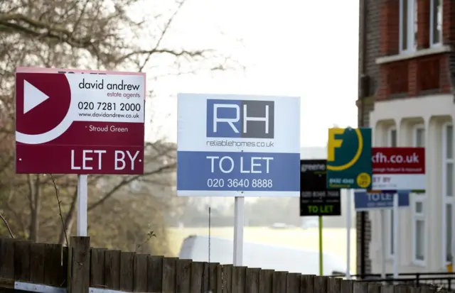 Five different 'To Let' signs shown in front of houses