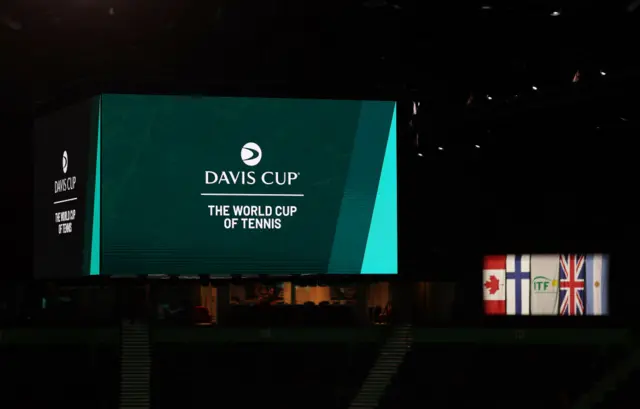 The Davis Cup logo on an electronic screen