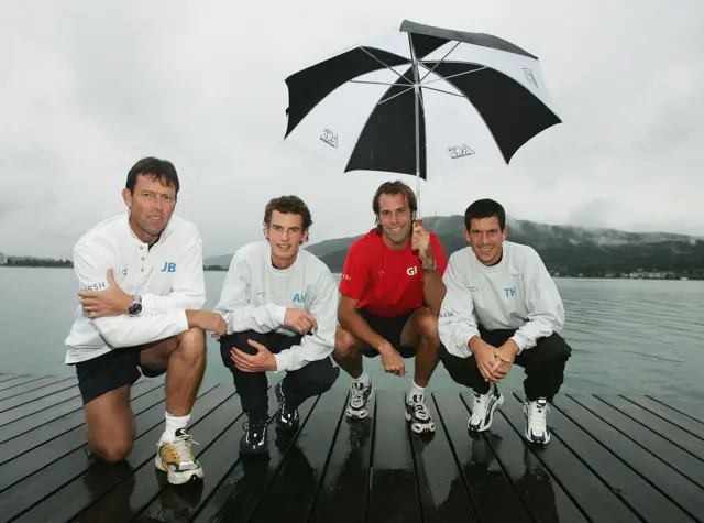 Jeremy Bates, Andy Murray, Greg Rusedski and Tim Henman on Davis Cup duty in 2004