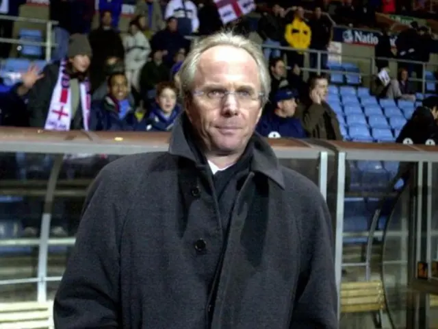 Sven Goran Eriksson seen during his first game in charge of England, a 3-0 win over Spain in a friendly at Villa Park, Birmingham on 28 February 2001.