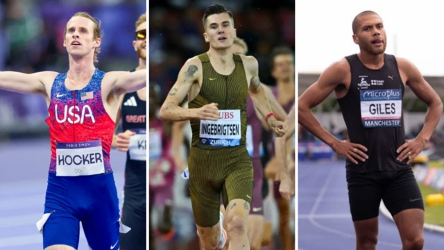 Gold medalist Cole Hocker, Jakob Ingebrigtsen and Elliot Giles feature.