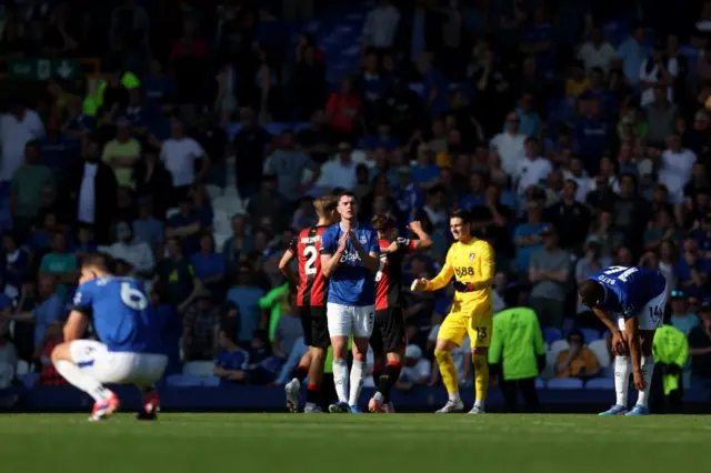 Michael Keane of Everton looks dejected following the Premier League match between Everton FC and AFC Bournemouth