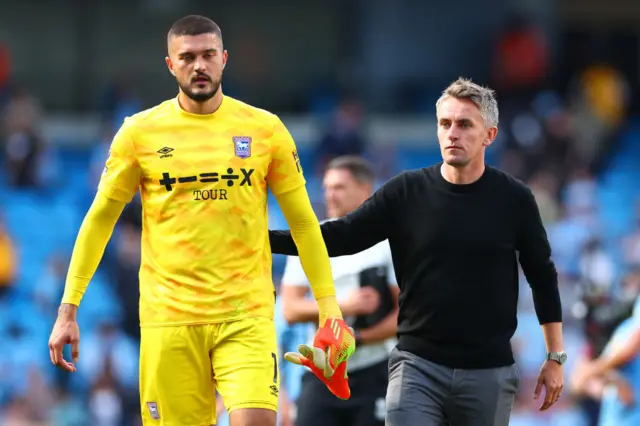 Arijanet Muric and Kieran McKenna for Ipswich Town.