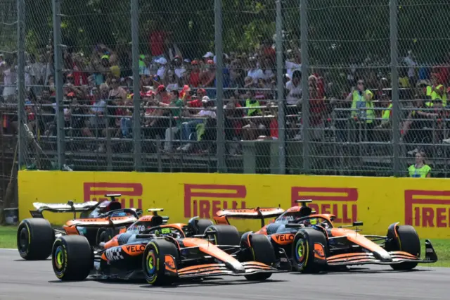 Lando Norris and Oscar Piastri on track in Monza