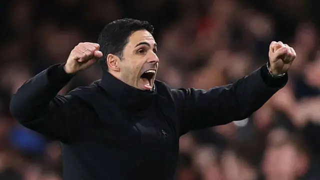 Arsenal manager Mikel Arteta celebrates