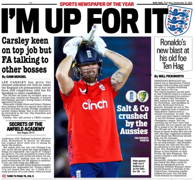 Back page of the Daily Mail on 12 September 2024