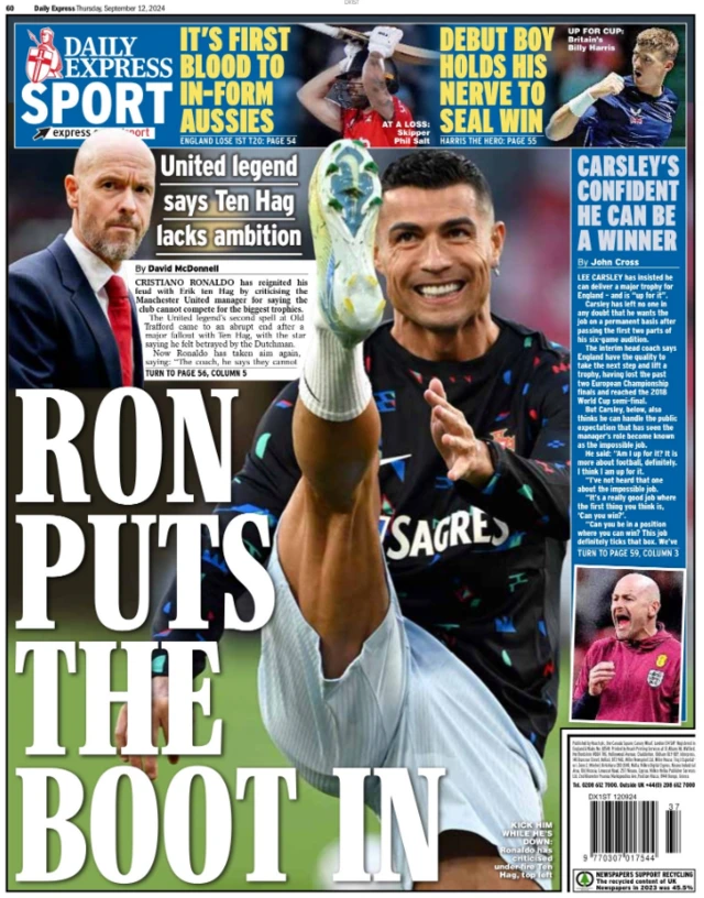 Back page of the Daily Express on 12 September 2024