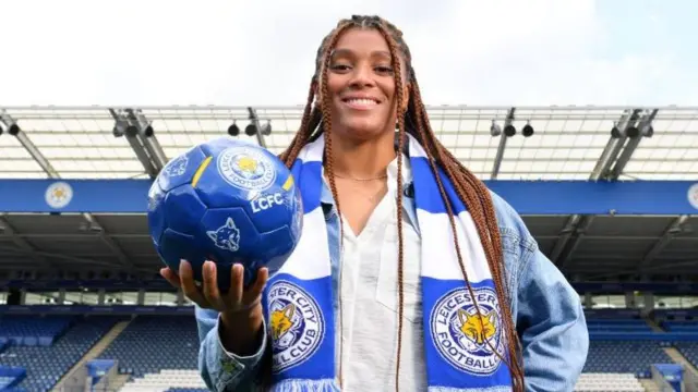 Chantelle Swaby holding a Leicester City ball