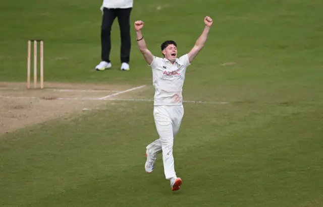 Matthew Potts celebrates one of his nine second innings wickets