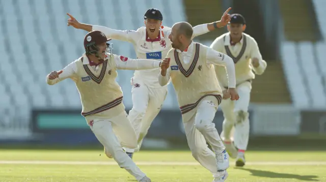 Jack Leach and Somerset celebrate