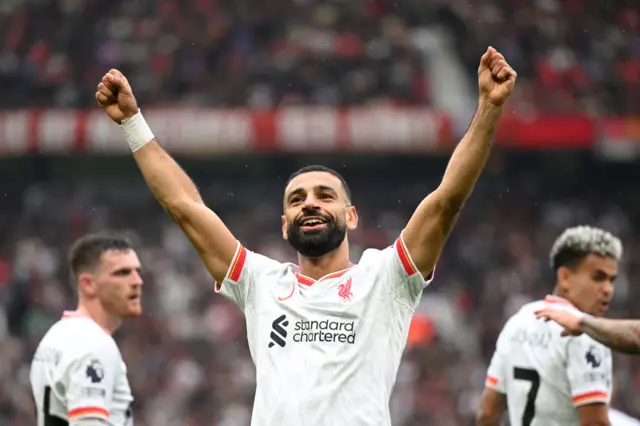 Mohamed Salah celebrating against Manchester United