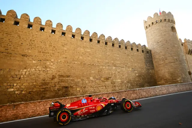 Charles Leclerc drives his Ferrari in Baku