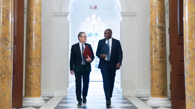 Prime Minister Sir Keir Starmer (left) and Foreign Secretary David Lammy at the British ambassador's residence in Washington DC before their meeting with US President Joe Biden