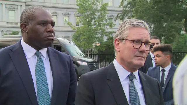 Sir Keir Starmer and UK Foreign Secretary David Lammy speak to reporters