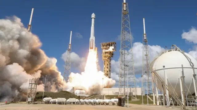 A United Launch Alliance Atlas V rocket carrying two astronauts aboard Boeing's Starliner-1 Crew Flight Test (CFT), is launched on a mission to the International Space Station