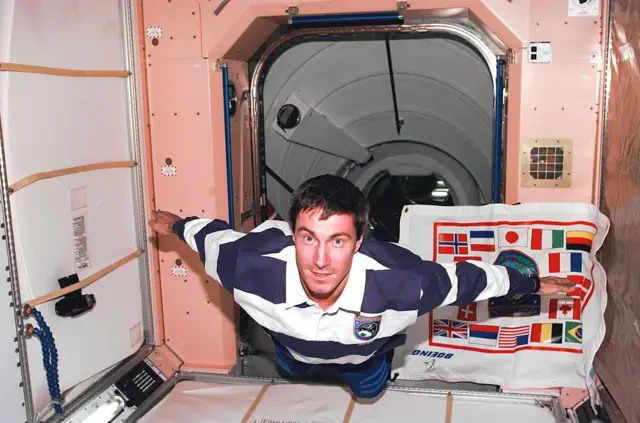 A photo of Sergei Krikalev aboard the ISS in 1998