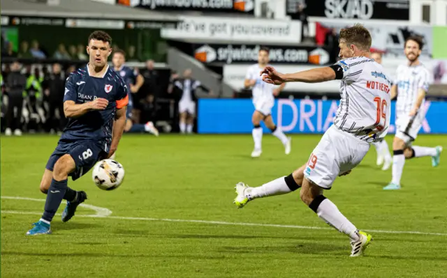 DUNFERMLINE, SCOTLAND - SEPTEMBER 13: Dunfermline's David Wotherspoon scores to make it 2-0 during a William Hill Championship match between Dunfermline and Raith Rovers at KDM Group East End Park, on September 13, 2024, in Dunfermline, Scotland. (Photo by Mark Scates / SNS Group)