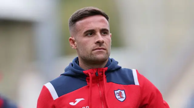 DUNFERMLINE, SCOTLAND - SEPTEMBER 13: Raith's Lewis Vaughan arrives during a William Hill Championship match between Dunfermline and Raith Rovers at KDM Group East End Park, on September 13, 2024, in Dunfermline, Scotland. (Photo by Mark Scates / SNS Group)