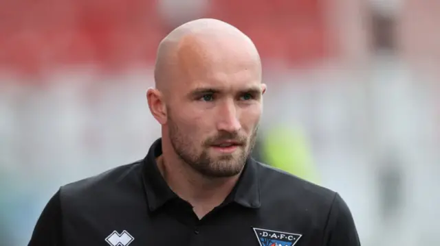 DUNFERMLINE, SCOTLAND - SEPTEMBER 13: Dunfermline's Chris Kane arrives during a William Hill Championship match between Dunfermline and Raith Rovers at KDM Group East End Park, on September 13, 2024, in Dunfermline, Scotland. (Photo by Mark Scates / SNS Group)