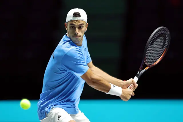 Francisco Cerundolo playing at Davis Cup