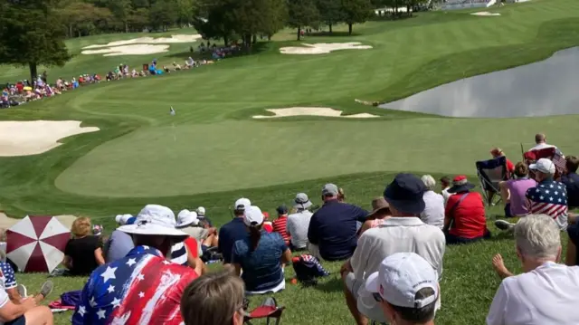 Fans at the 2024 Solheim Cup waiting by the 14th green