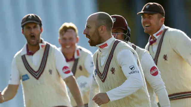 Jack Leach takes the final wicket as Somerset beat Surrey