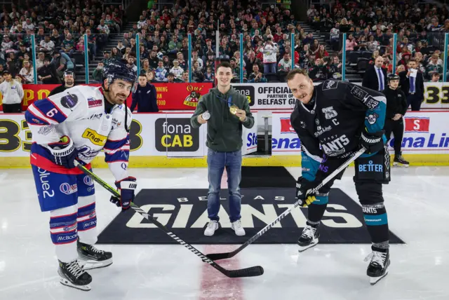 Rhys McClenaghan drops the puck on the new Giants season