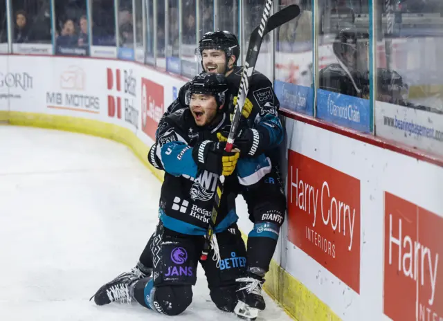 Jordan Kawaguchi celebrates scoring for the Giants