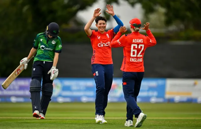 Issy Wong celebrates wicket