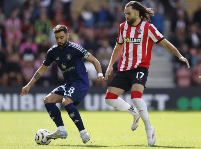 Bruno Fernandes in action with Southampton's Ben Brereton Diaz