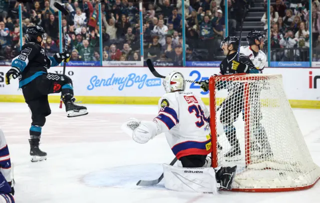 Bobo Carpenter skates away after scoring for the Giants