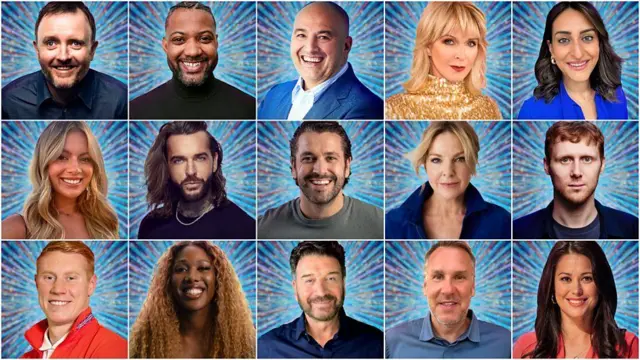 A composite image of smiling headshots for all listed celebrity contestants