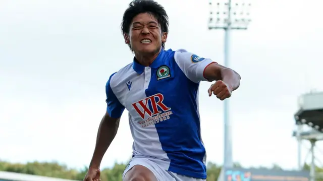 Yuki Ohashi celebrates scoring for Blackburn