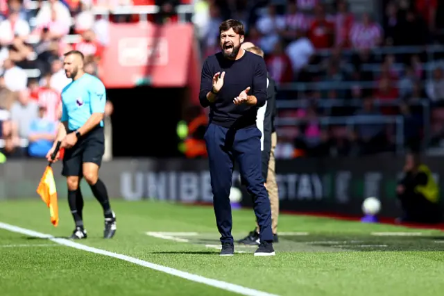 Southampton manager Russell Martin shouts from the touchline