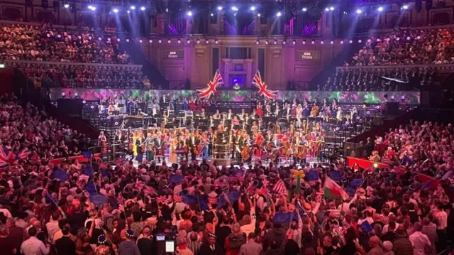 Flags amongst the crowd at the Last Night of the Proms