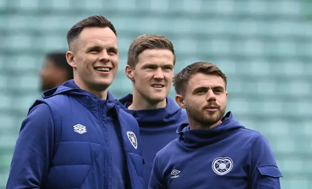 Hearts players at Celtic Park