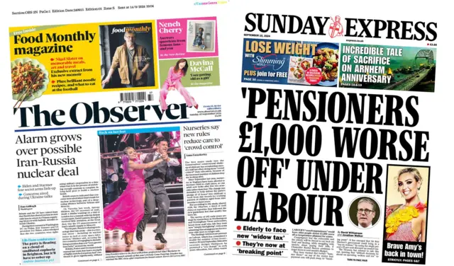 Front pages of the Observer and the Sunday Express