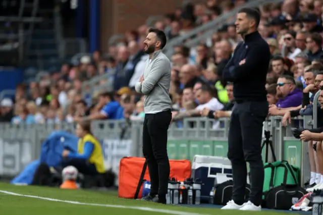 Carlos Corberan Head Coach of West Bromwich Albion stands with arms folded during the Sky Bet Championship match between Portsmouth FC and West Bromwich Albion FC