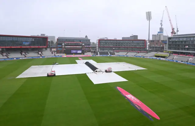 A wet Old Trafford with the covers on