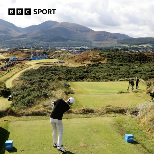 Rory McIroy on the fourth tee box at Royal County Down