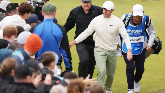 Rory McIlroy interacts with his fans during Saturday's third round at Royal County Down