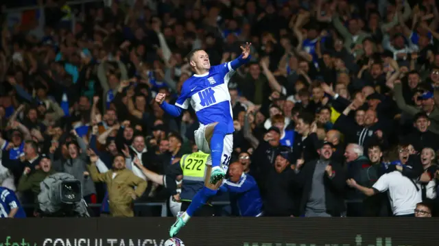 Jay Stansfield celebrates scoring Birmingham City's second goal