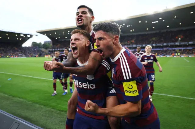 Harvey Barnes and teammates celebrating