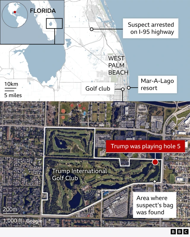 Map showing the suspect's movements