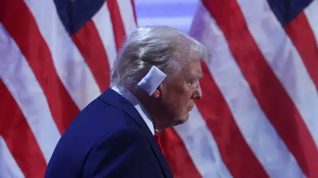 Republican presidential nominee and former U.S. President Donald Trump takes the stage to speak on Day 4 of the Republican National Convention (RNC),