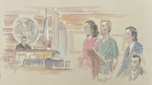 A courtroom sketch depicting Ryan Routh in court