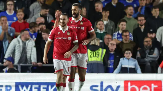 Jack Marriott celebrates giving Wrexham the lead